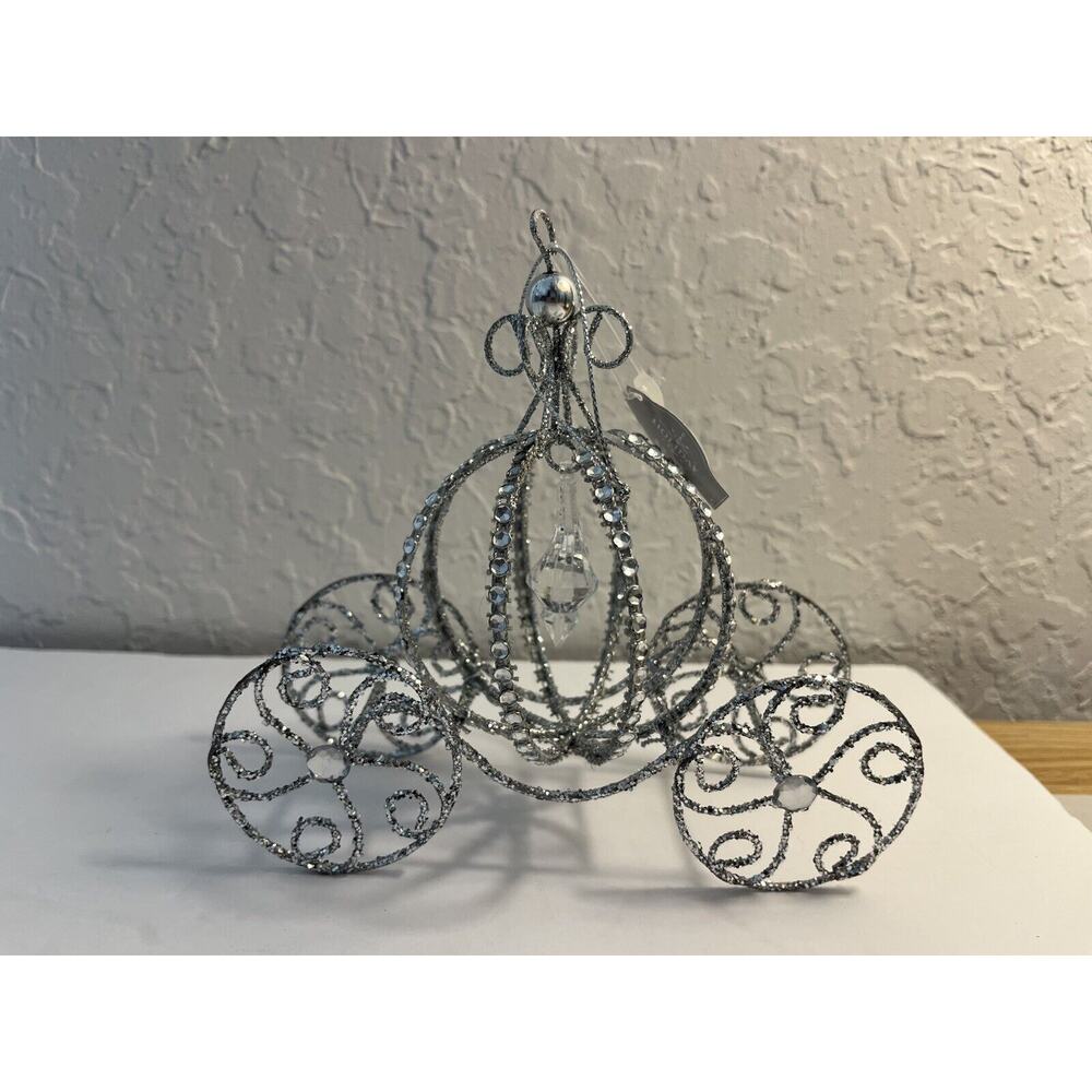 Holiday Time Cinderella Carriage Silver Bling Christmas Ornament